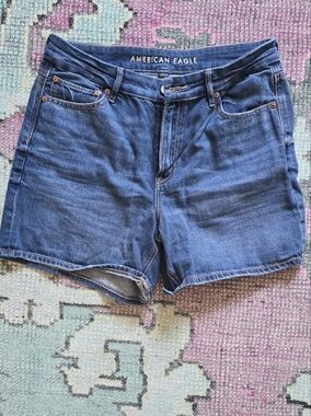 American Eagle Outfitters Dark Blue High-Rise Denim Shorts Strigid